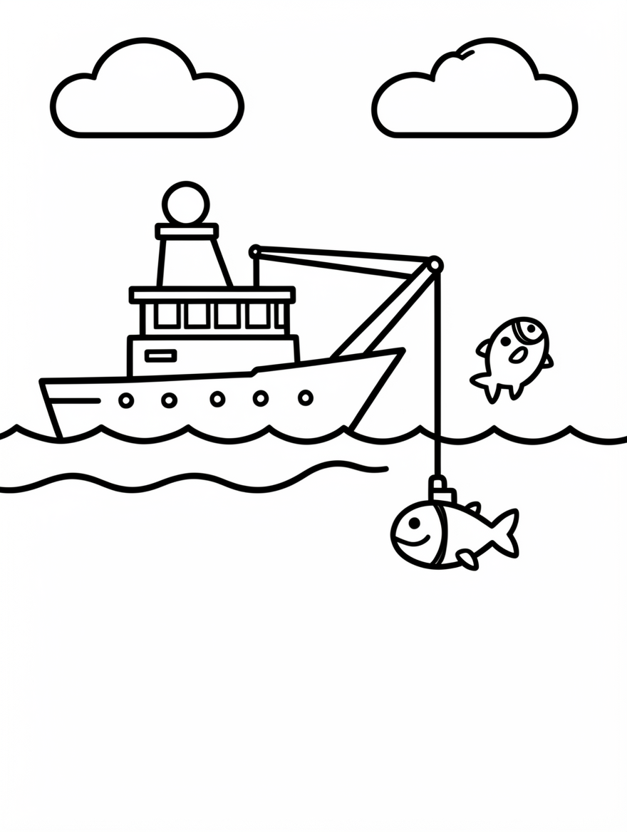 A research ship on wavy water lowering a small round submersible from a crane.
